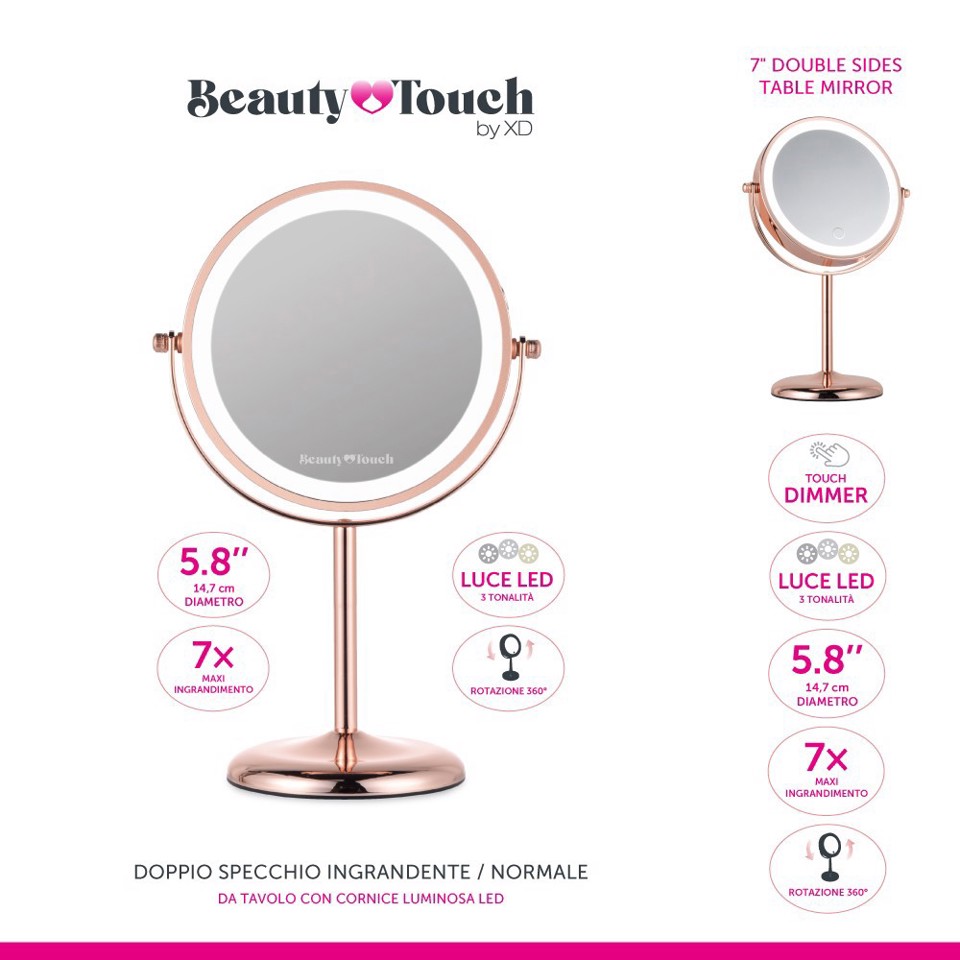 Beauty Touch XDGF736 specchietto per trucco Libera installazione Rotondo Rose Gold
