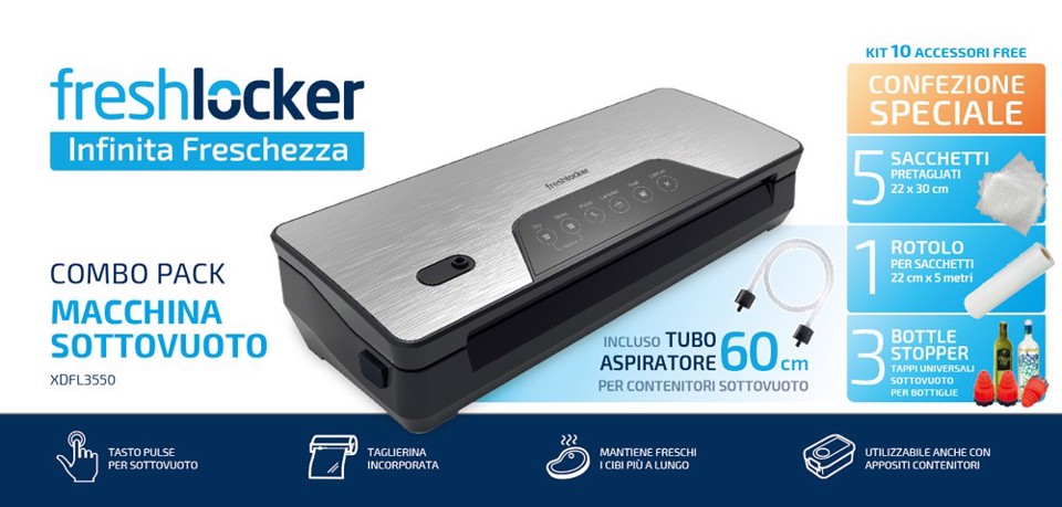 Freshlocker XDFL3550 macchina per sottovuoto 700 mbar Nero, Argento