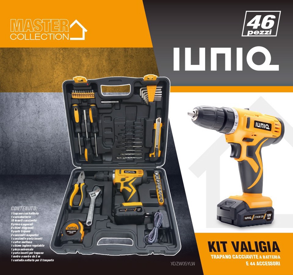 IUNIQ Kit Valigia Trapano Cacciavite a Batteria e 44 Accessori