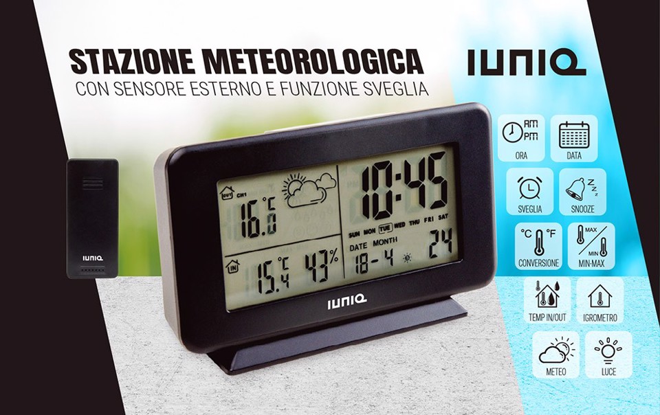 IUNIQ XDET877C stazione meteorologica digitale Nero Batteria