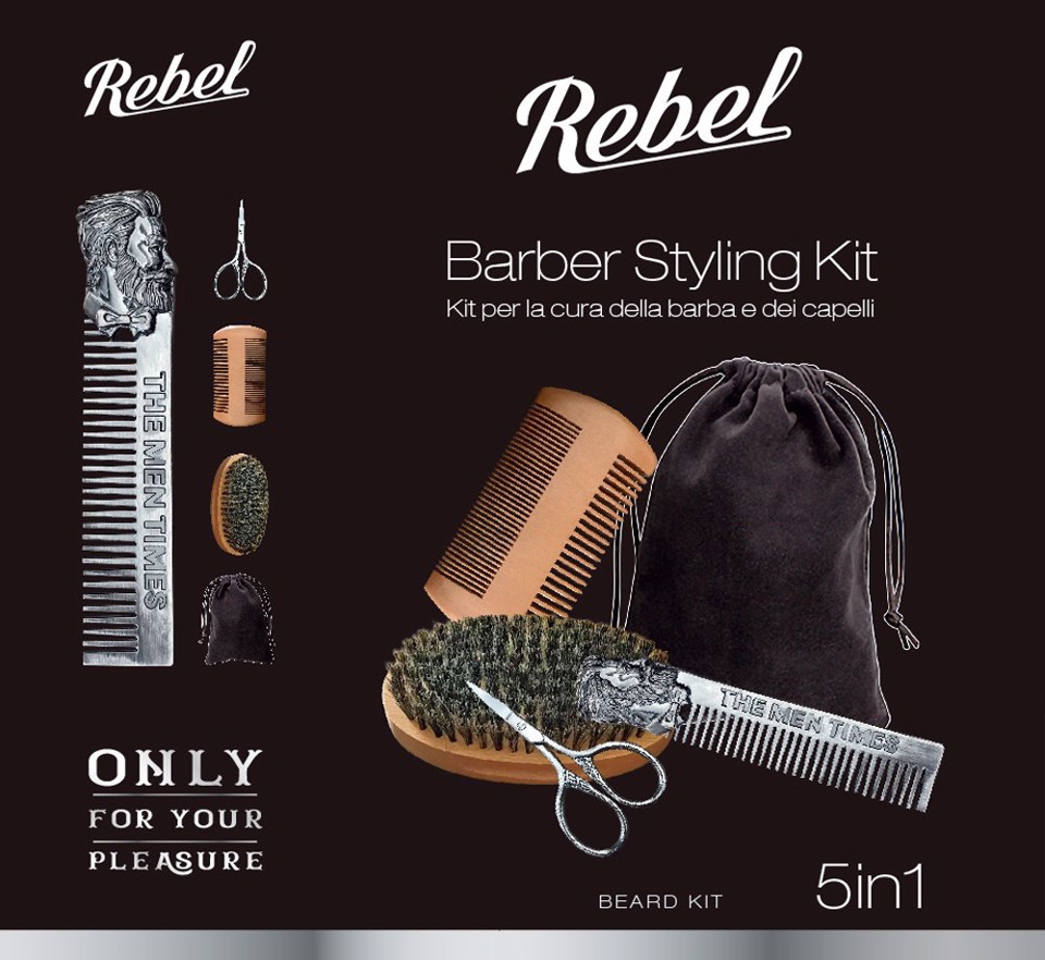 Rebel XDWGBS111 pettine e spazzola per barba Set spazzola e pettine da barba
