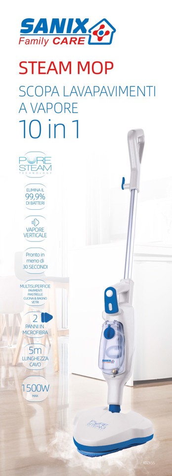 Sanix Family Care XDZK55 Pulitore a vapore Pulitore a vapore verticale 0,32 L 1500 W Blu, Bianco