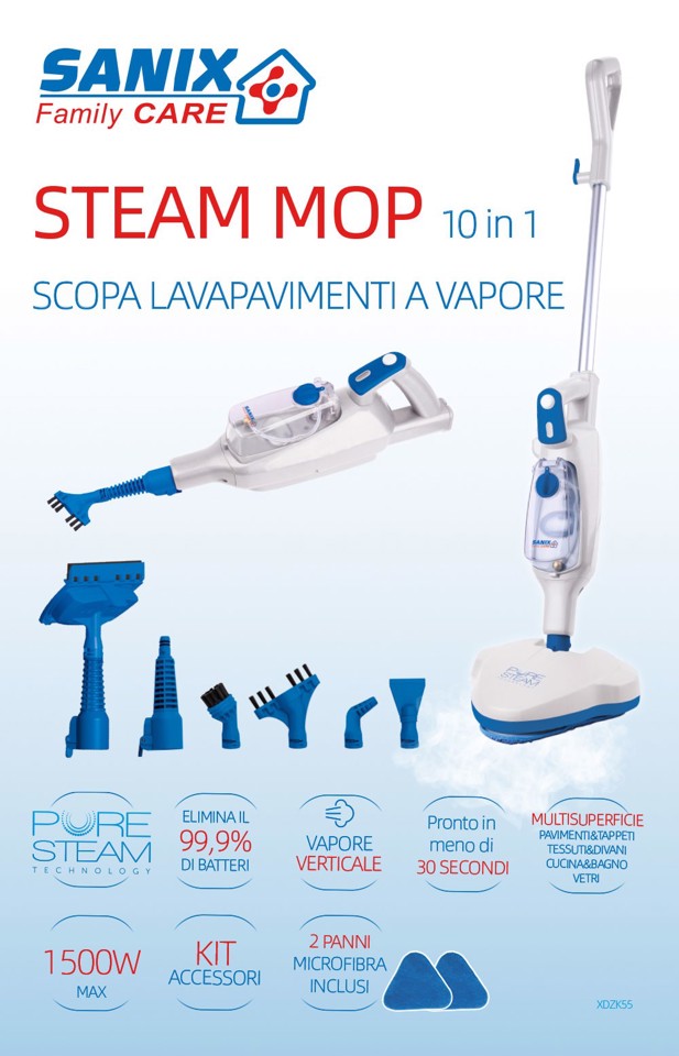 Sanix Family Care XDZK55 Pulitore a vapore Pulitore a vapore verticale 0,32 L 1500 W Blu, Bianco