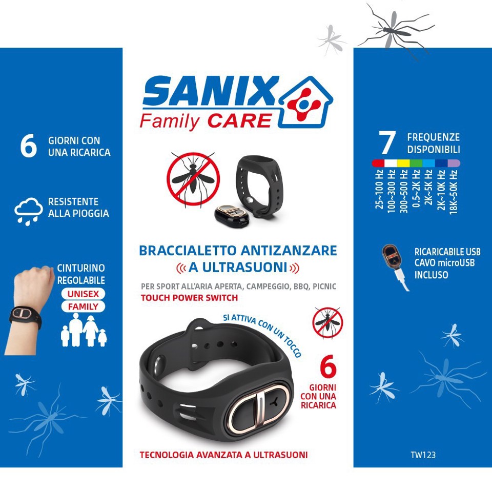Sanix Family Care Braccialetto Antizanzare a Ultrasuoni