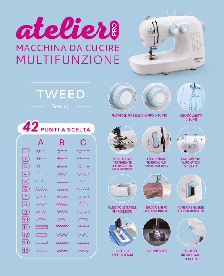 TWEED Atelier Macchina da cucire automatica 42 operazioni braccio libero XDSM707