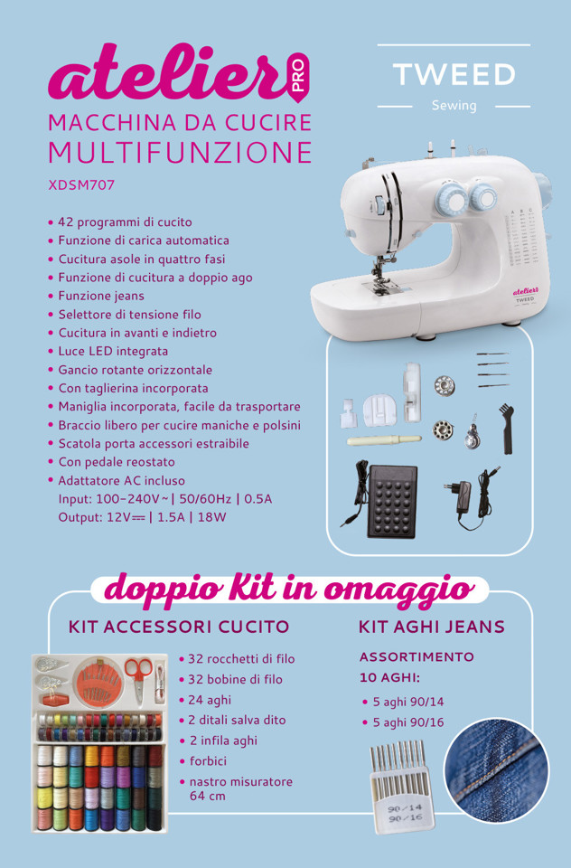 TWEED Atelier Macchina da cucire automatica 42 operazioni braccio libero XDSM707