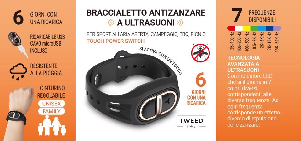 TWEED Braccialetto Antizanzare a Ultrasuoni