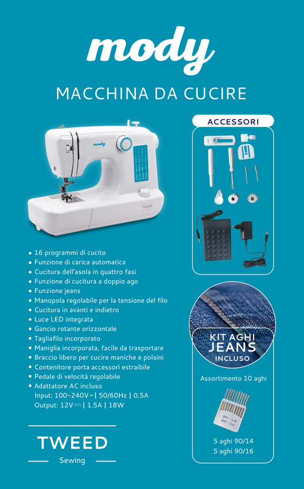 TWEED Mody Macchina da cucire automatica 16 operazioni braccio libero elettrica XDSM613