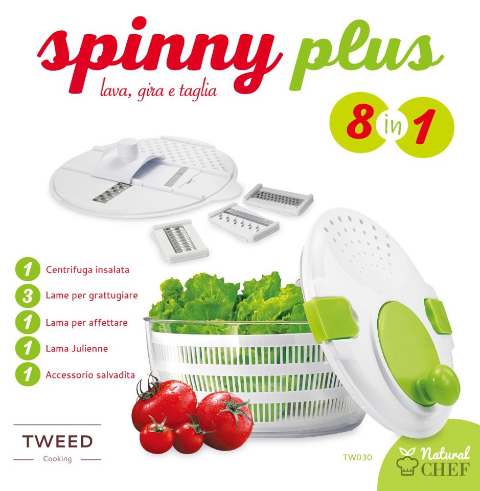 TWEED TW030 centrifuga da insalata Verde, Bianco Manovella/manico