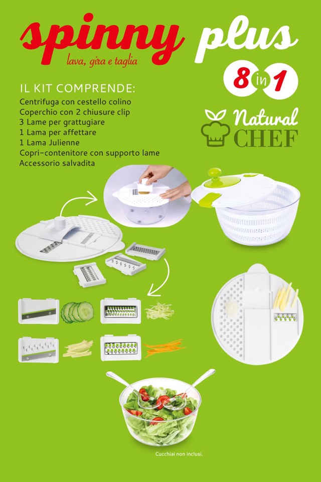 TWEED TW030 centrifuga da insalata Verde, Bianco Manovella/manico