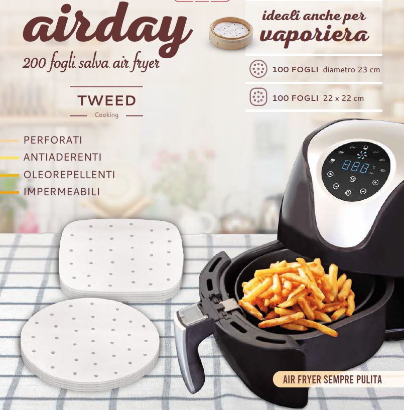 TWEED 200 Fogli pretagliati e perforati per friggitrice ad aria, forno, vaporiera TW085