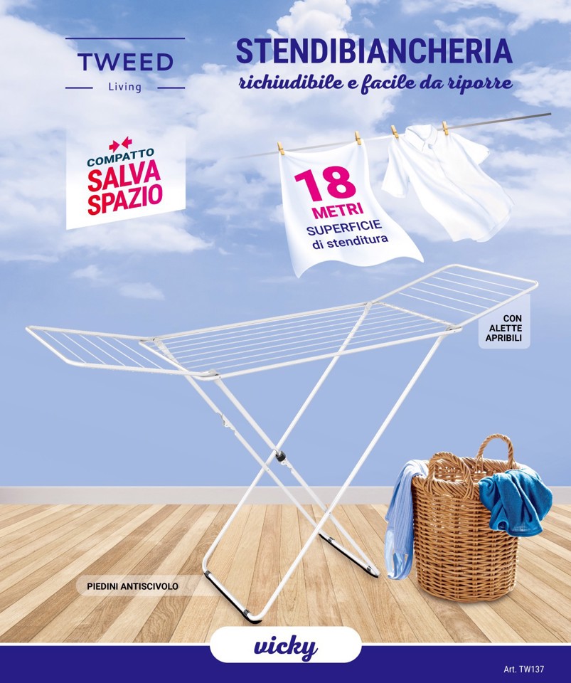 TWEED TW137 stendino e filo asciugabiancheria Stendibiancheria da pavimento Bianco