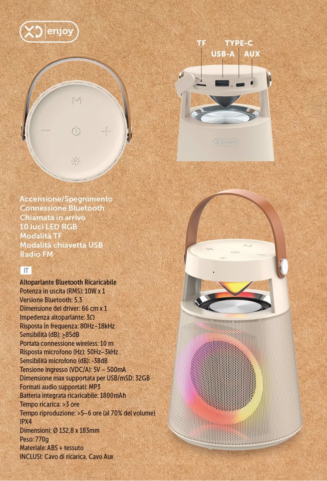 XD Enjoy Altoparlante Bluetooth Ricaricabile Portatile