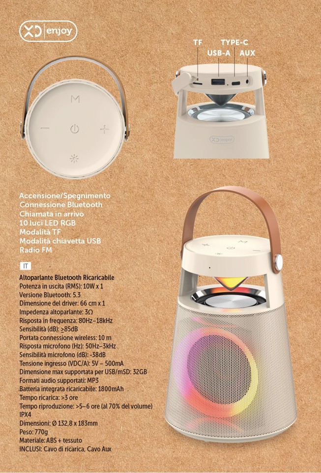 XD Enjoy Altoparlante Bluetooth Ricaricabile Portatile