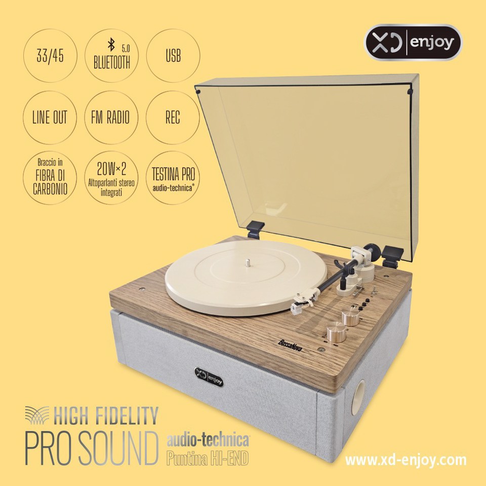 XD Enjoy BossaNova Giradischi con trasmissione a cinghia Grigio, Legno Semiautomatico