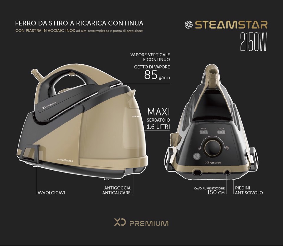 XD Premium Ferro da stiro a ricarica continua 2150W - XD Premium
