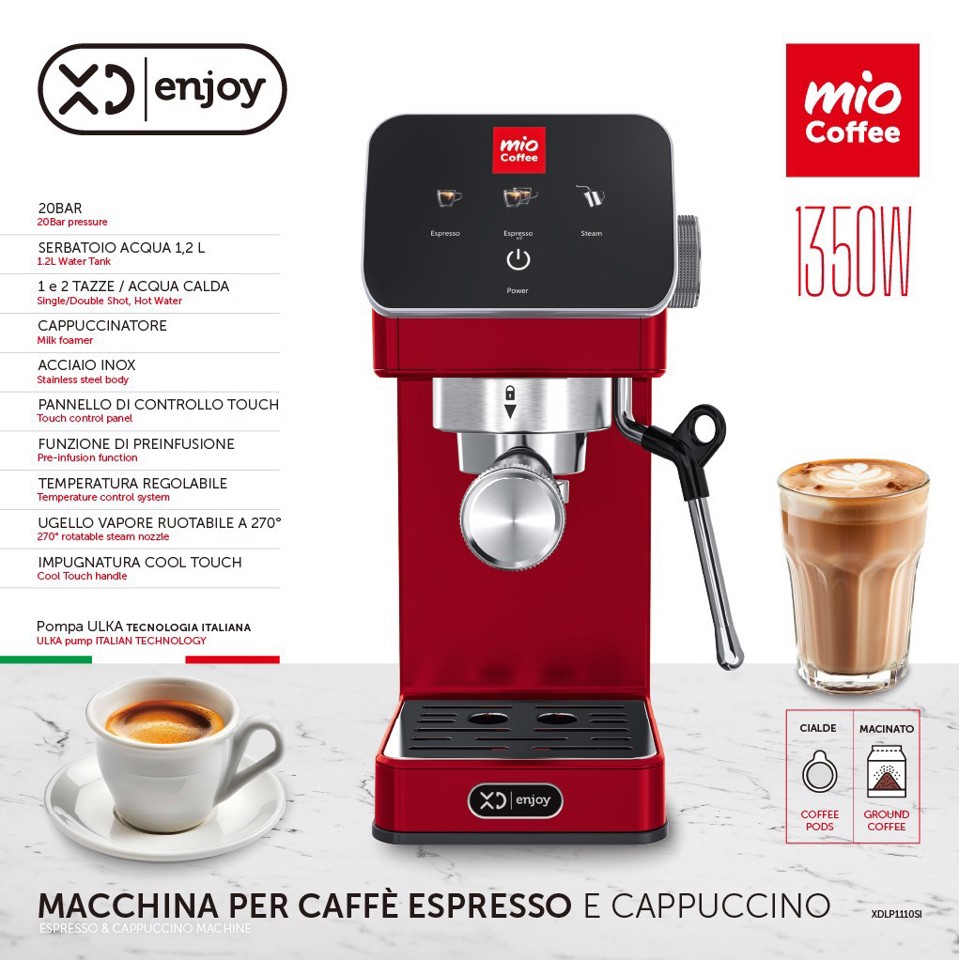 XD Enjoy Macchina per Caffè a Cialde Espresso e Cappuccino 1350W