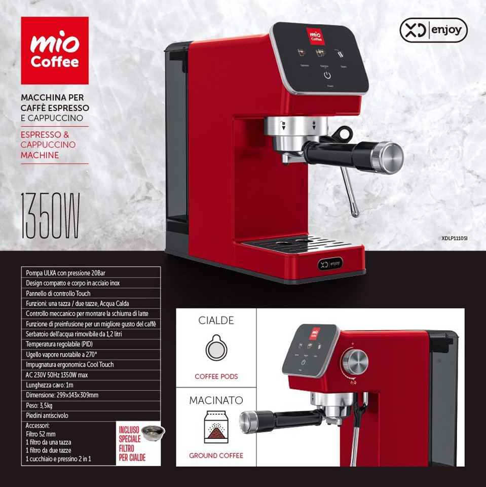 XD Enjoy Macchina per Caffè a Cialde Espresso e Cappuccino 1350W