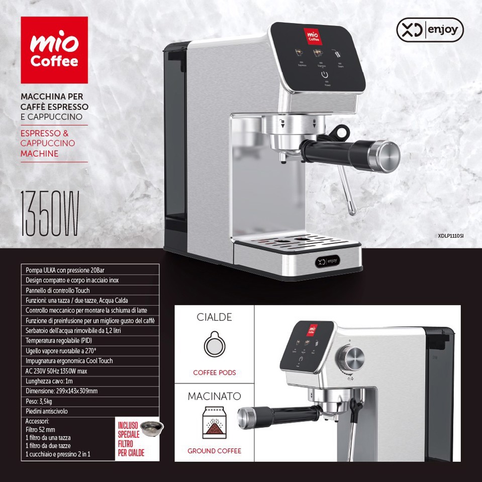 XD Enjoy Macchina per Caffè a Cialde Espresso e Cappuccino 1350W