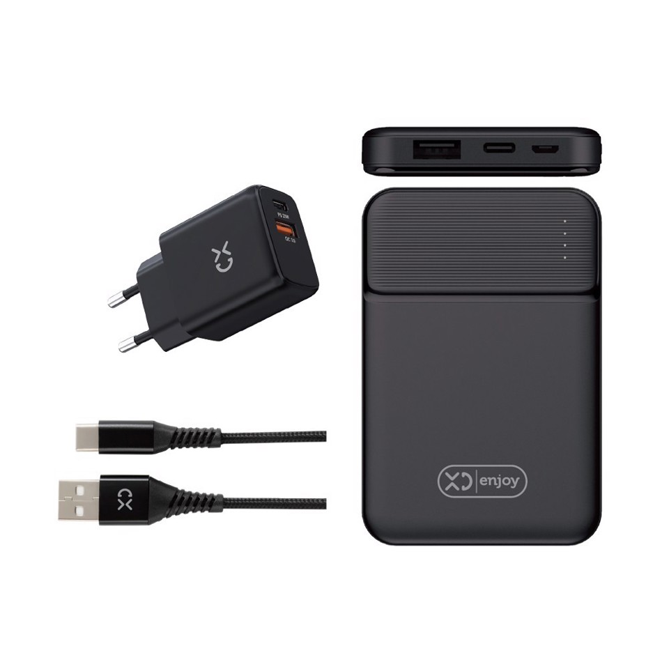 XD Enjoy Mobile Starter Kit: USB To Type-C Cable + Travelling Charger + Power Bank 5000mAh