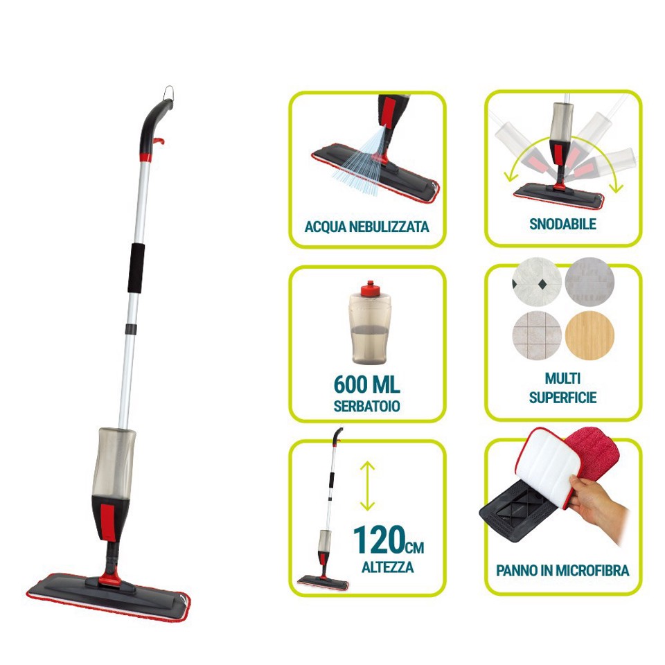 XD Enjoy TW012 spazzolone Alluminio, Microfibra 600 ml Secco e bagnato Microfibra Nero, Grigio, Rosso