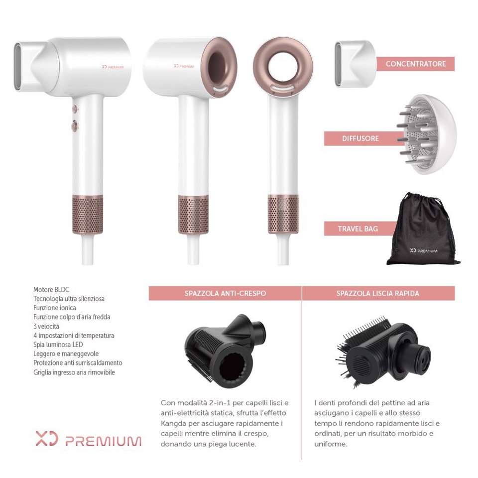 XD Enjoy XDAD990WH asciuga capelli 1600 W Bianco, Oro rosa