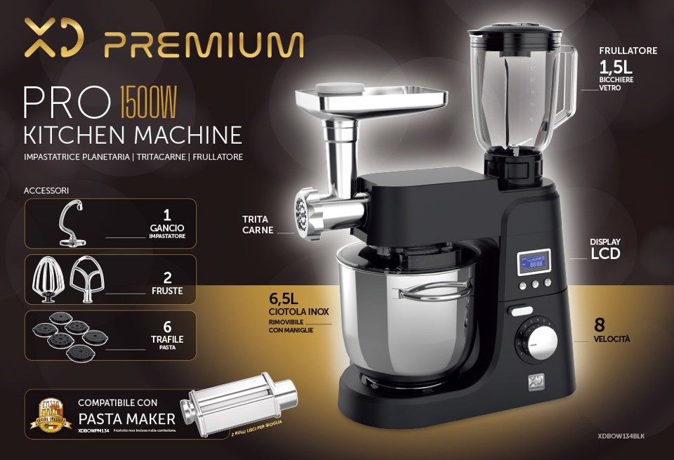 XD Premium XDBOW134BLK robot da cucina 1500 W 6,5 L Nero