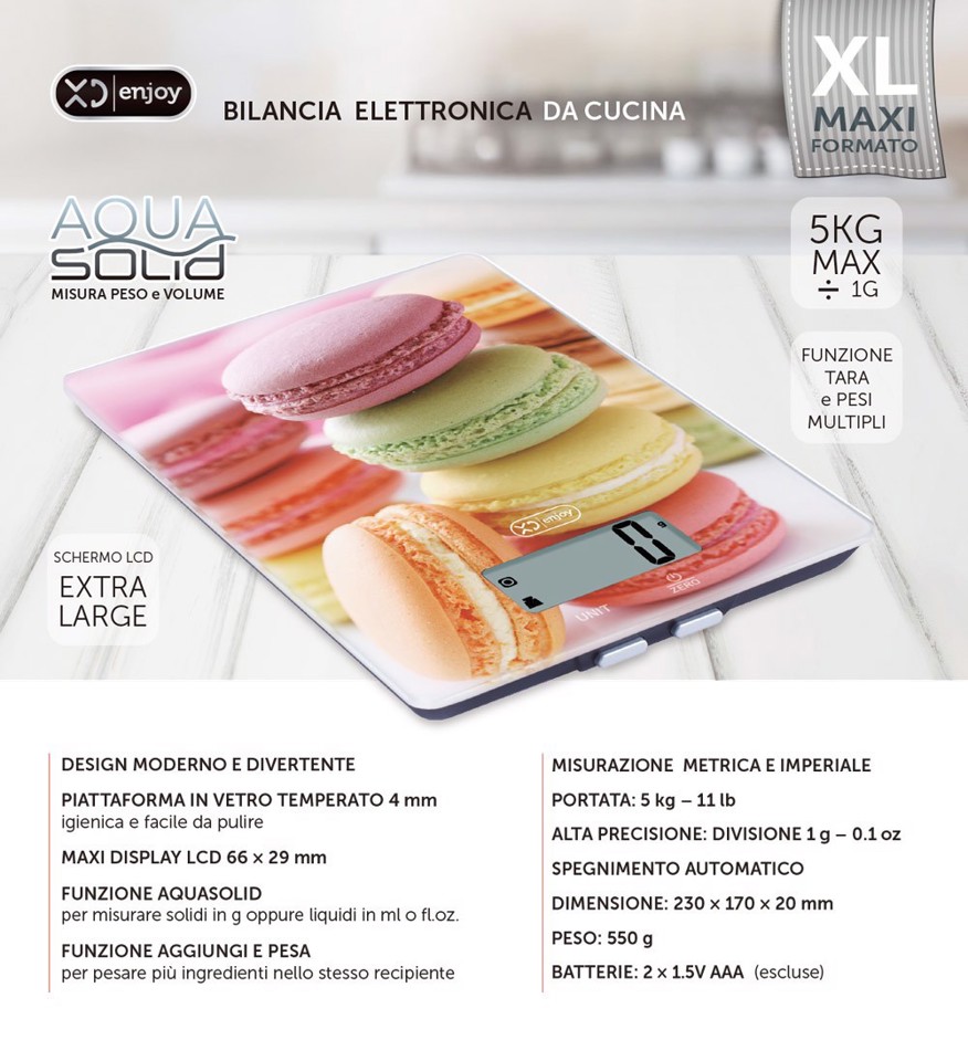 XD Enjoy XDCAM9332K bilancia da cucina Multicolore Superficie piana Rettangolo Bilancia da cucina elettronica