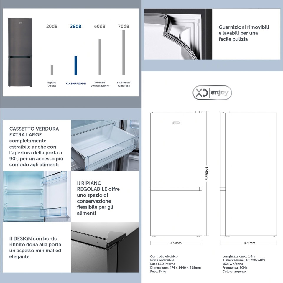 XD Enjoy XDCBMRF159DSI frigorifero con congelatore Libera installazione 157 L Argento