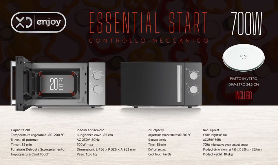 XD Enjoy XDDWMX55M forno a microonde Nero Solo microonde Superficie piana 20 L 700 W