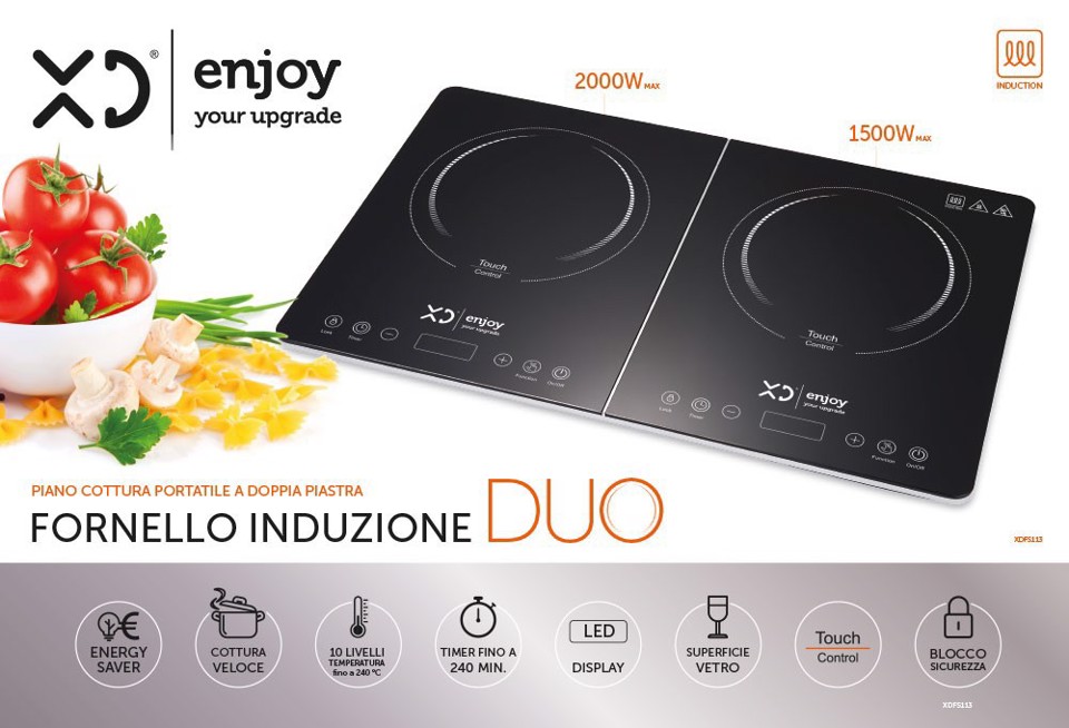 XD Enjoy XDFS113 piano cottura Nero Superficie piana 58 cm Piano cottura a induzione 2 Fornello(i)