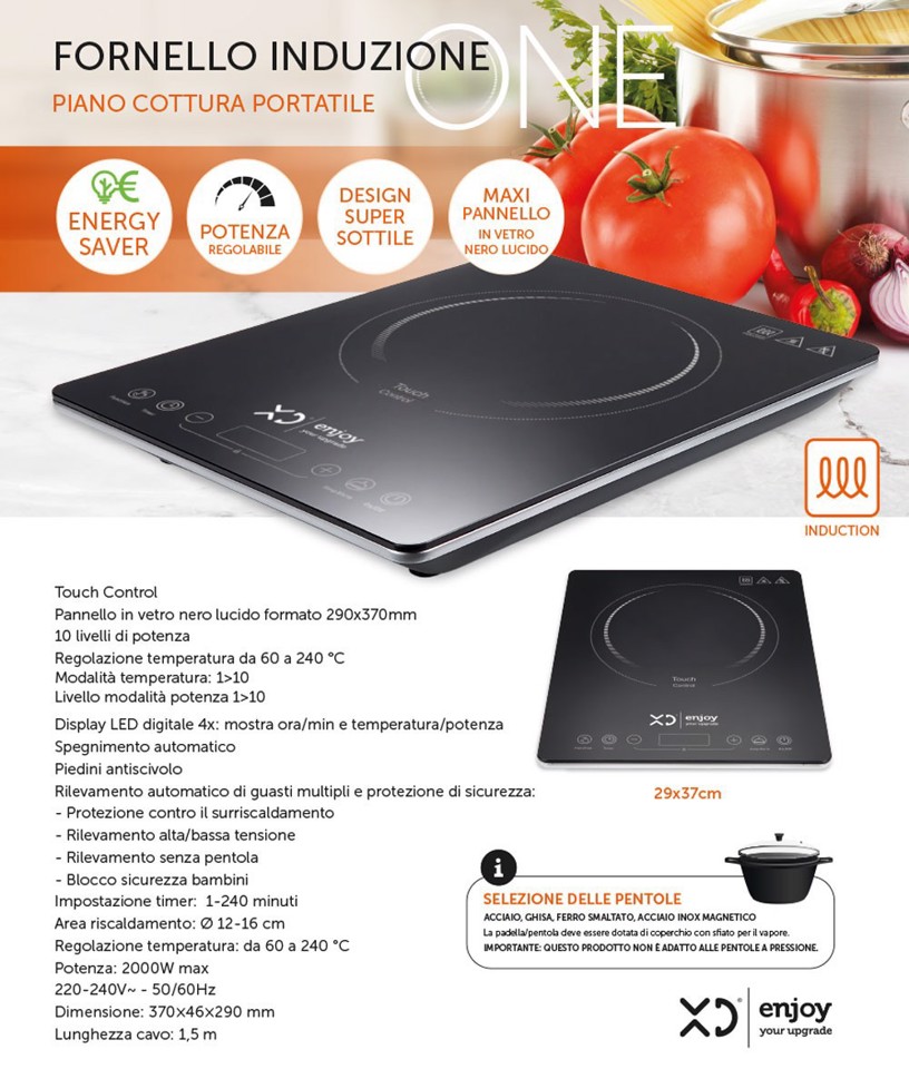 XD Enjoy XDFS324 piano cottura Nero Superficie piana 37 cm Piano cottura a induzione 1 Fornello(i)