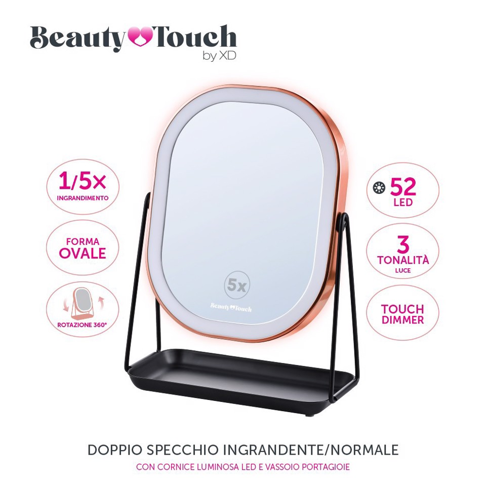 XD Enjoy XDGF1211 specchietto per trucco Libera installazione Ovale Rose Gold, Nero