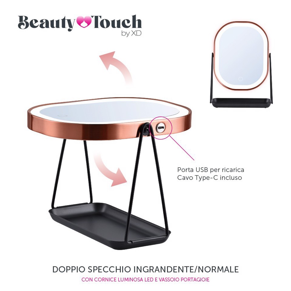 XD Enjoy XDGF1211 specchietto per trucco Libera installazione Ovale Rose Gold, Nero