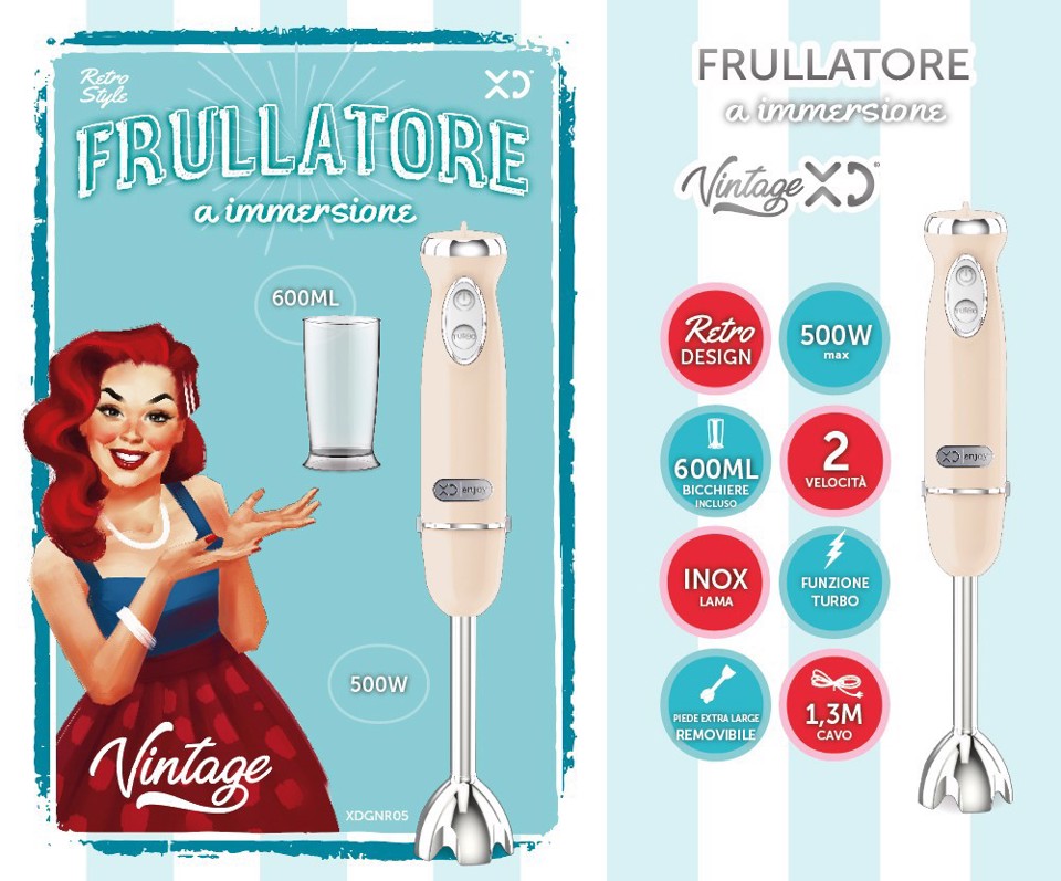 XD Vintage XDGNR05 frullatore 0,6 L Frullatore ad immersione 500 W Crema