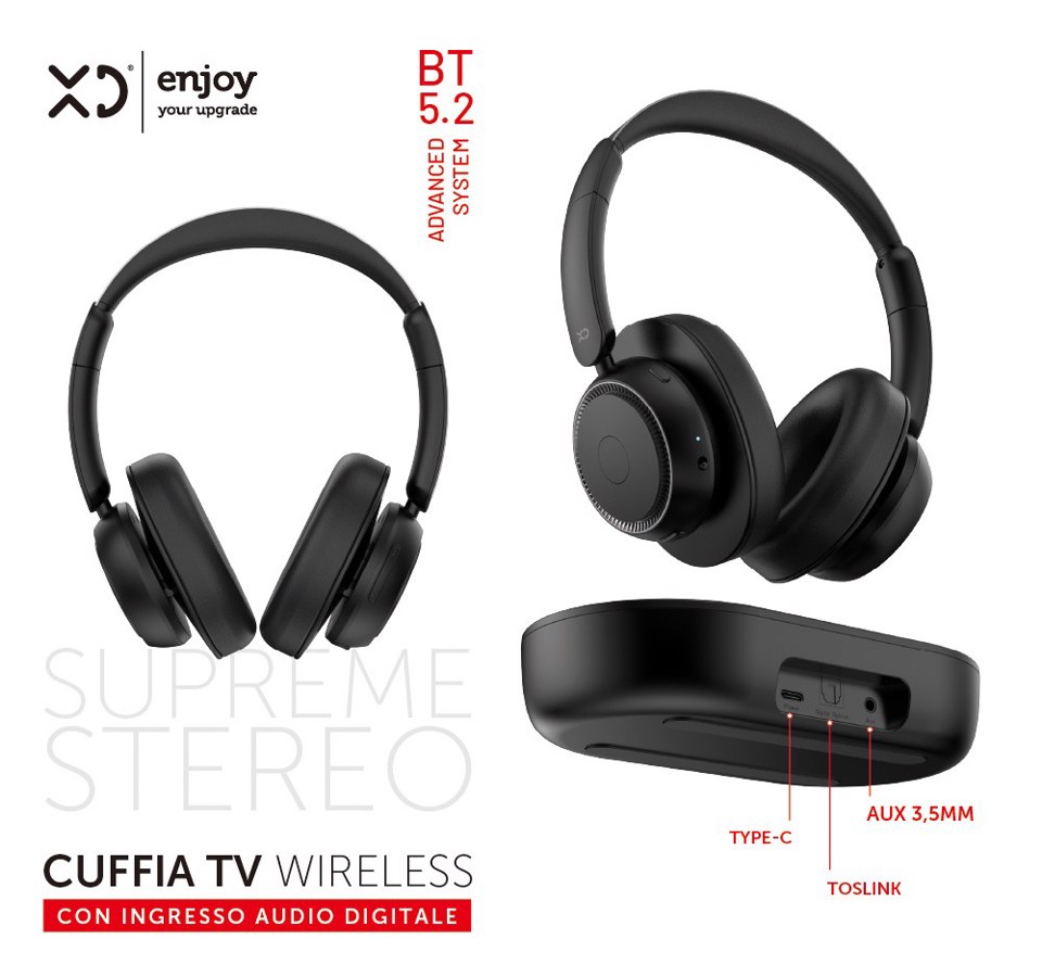 XD Enjoy XDGTK2 cuffia e auricolare Cuffie Wireless Portatile TV Bluetooth Base di ricarica Nero