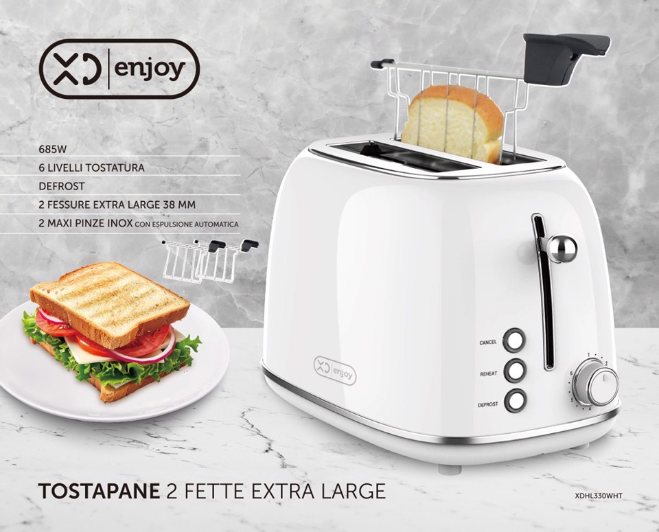 XD Enjoy XDHL330WHT tostapane 6 2 fetta/e 685 W Argento, Bianco