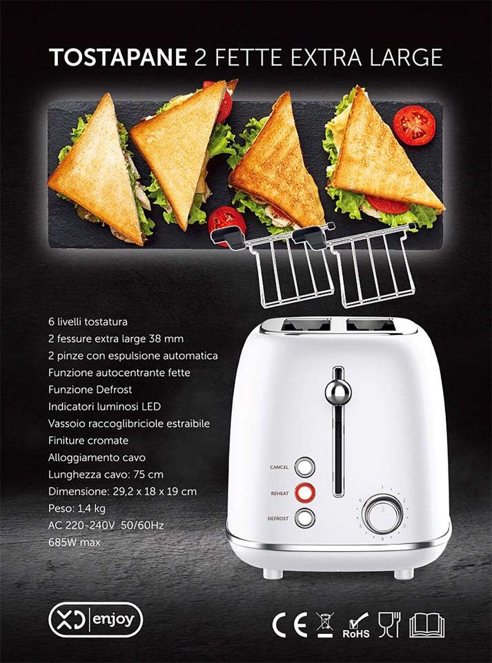 XD Enjoy XDHL330WHT tostapane 6 2 fetta/e 685 W Argento, Bianco