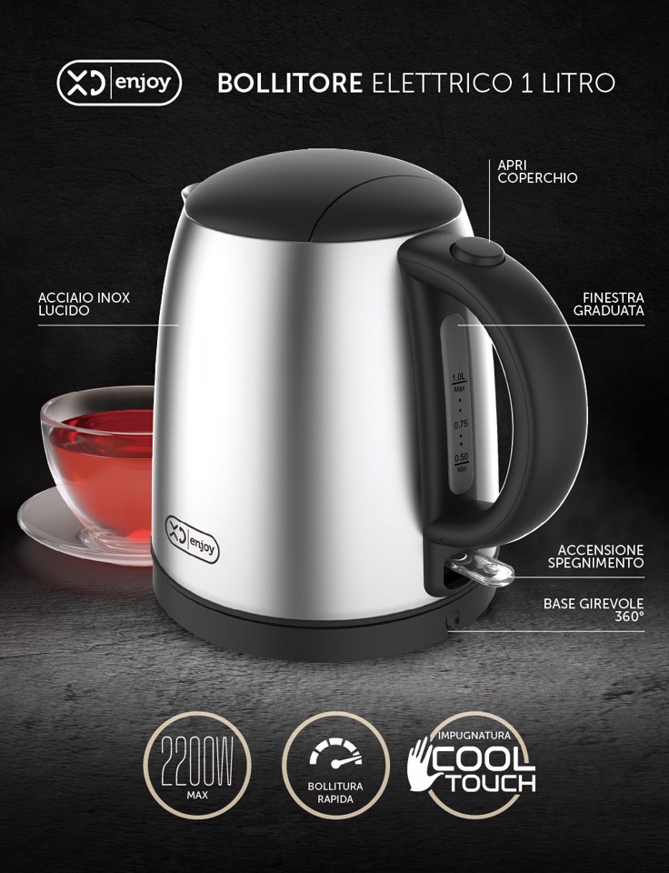XD Enjoy XDHR100IX bollitore elettrico 1 L 2200 W Nero, Argento