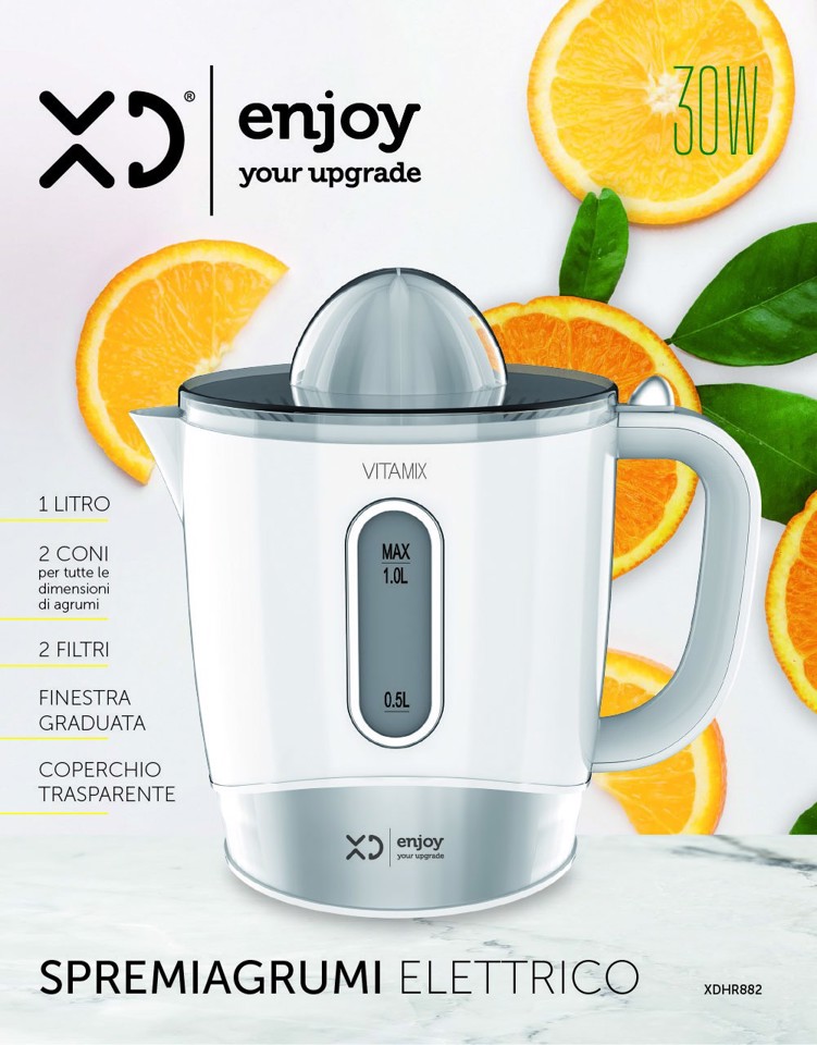 XD Enjoy XDHR882 spremiagrumi elettrico 1 L 30 W Argento, Bianco
