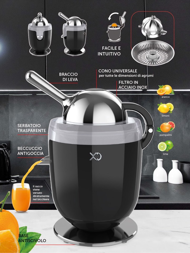 XD Premium XDHR887BK spremiagrumi elettrico 160 W Nero, Acciaio inox