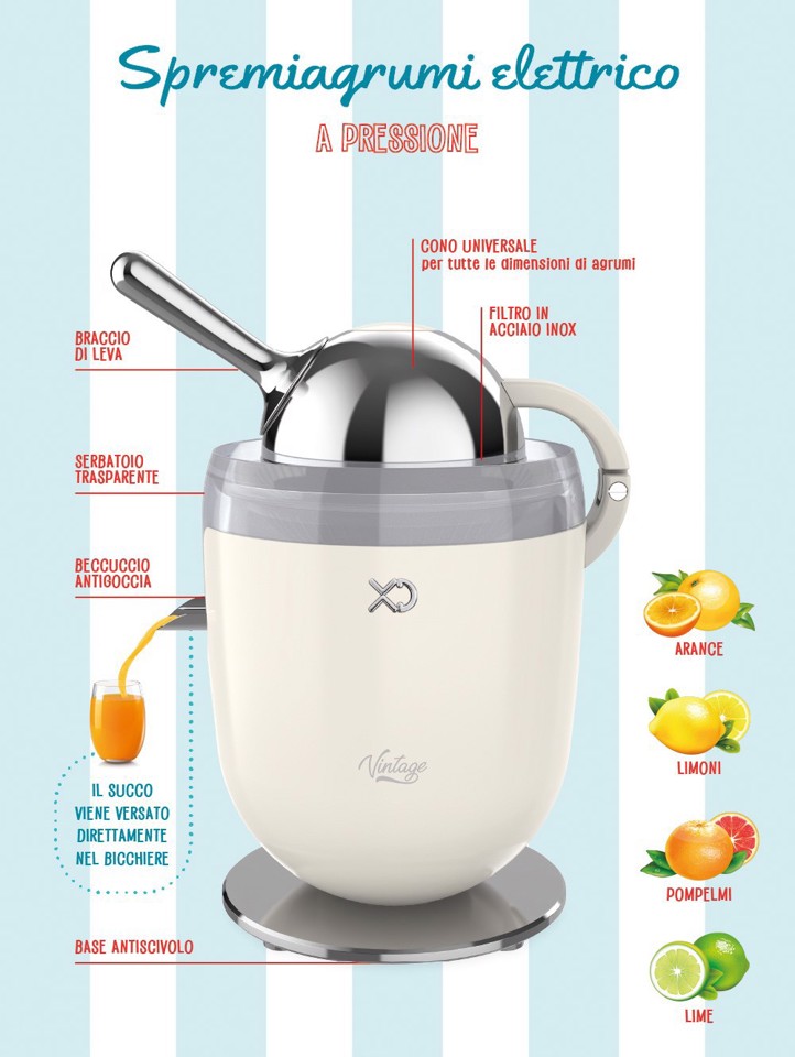 XD Vintage XDHR887CR spremiagrumi elettrico 160 W Avorio, Acciaio inox