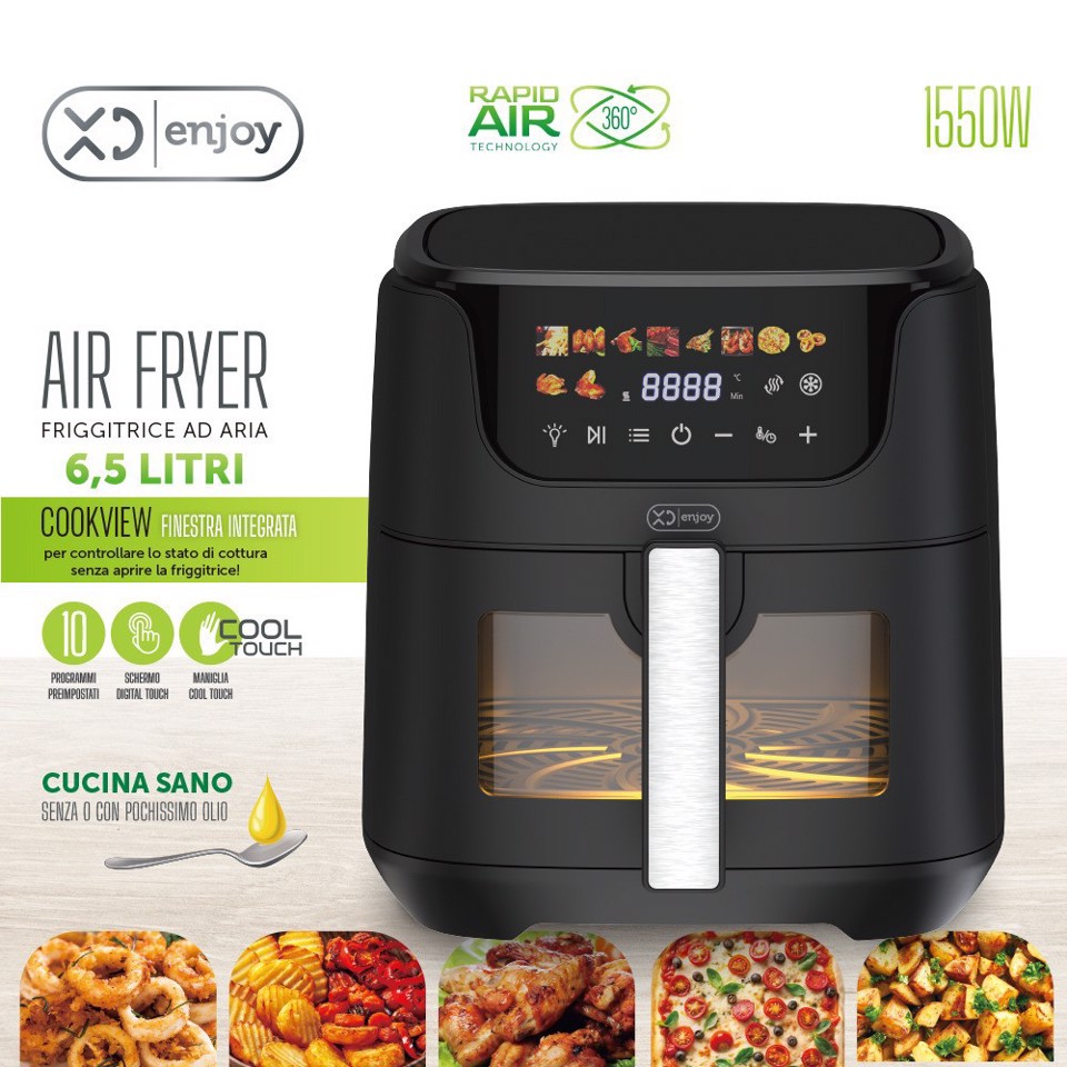 XD Enjoy XDJW650WD friggitrice Singolo 6,5 L Indipendente 1550 W Friggitrice ad aria calda Nero, Argento