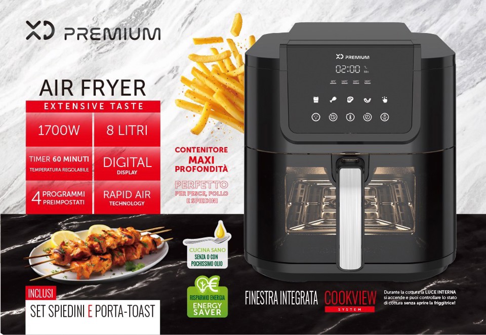 XD Premium XDJW990WD friggitrice Singolo 8 L Indipendente 1700 W Friggitrice ad aria calda Nero