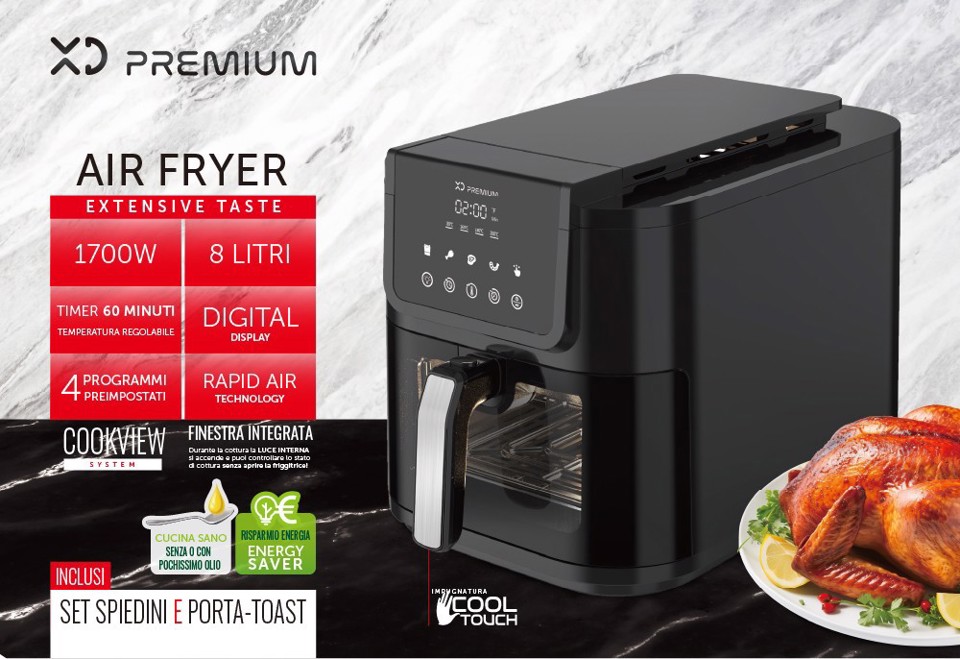 XD Premium XDJW990WD friggitrice Singolo 8 L Indipendente 1700 W Friggitrice ad aria calda Nero