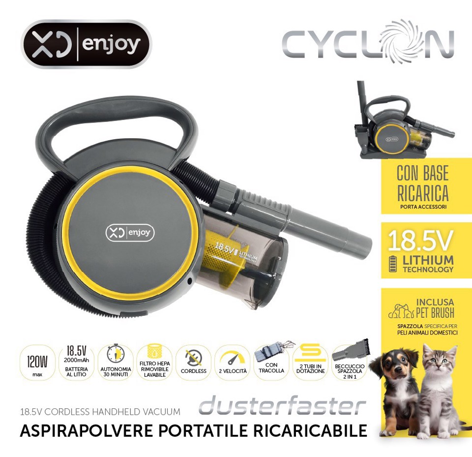 XD Enjoy XDNY299 aspirapolvere senza filo Grigio, Giallo Senza sacchetto