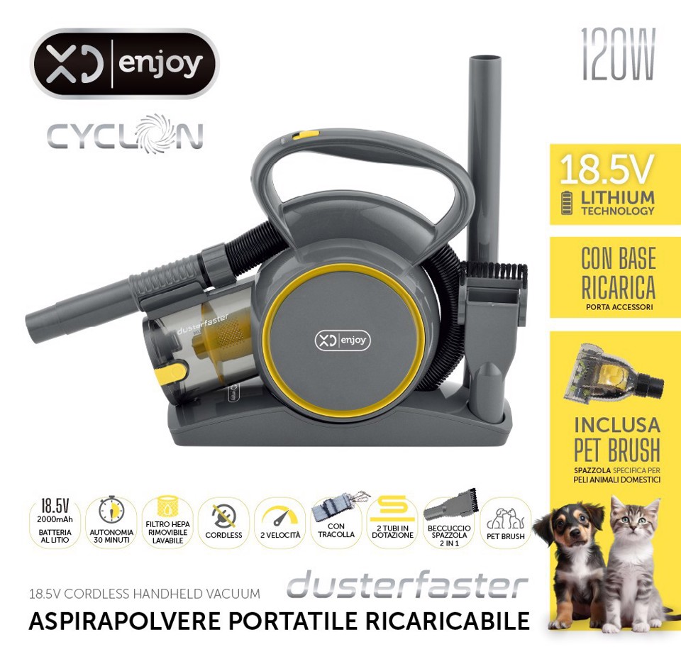 XD Enjoy XDNY299 aspirapolvere senza filo Grigio, Giallo Senza sacchetto