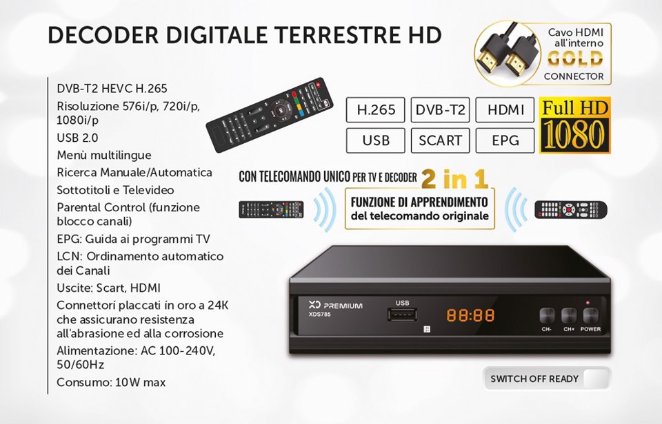 XD Enjoy XDS785 set-top box TV Terrestre Full HD Nero