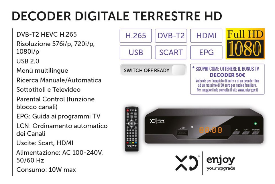 XD Enjoy XDS799 set-top box TV Terrestre Full HD Nero