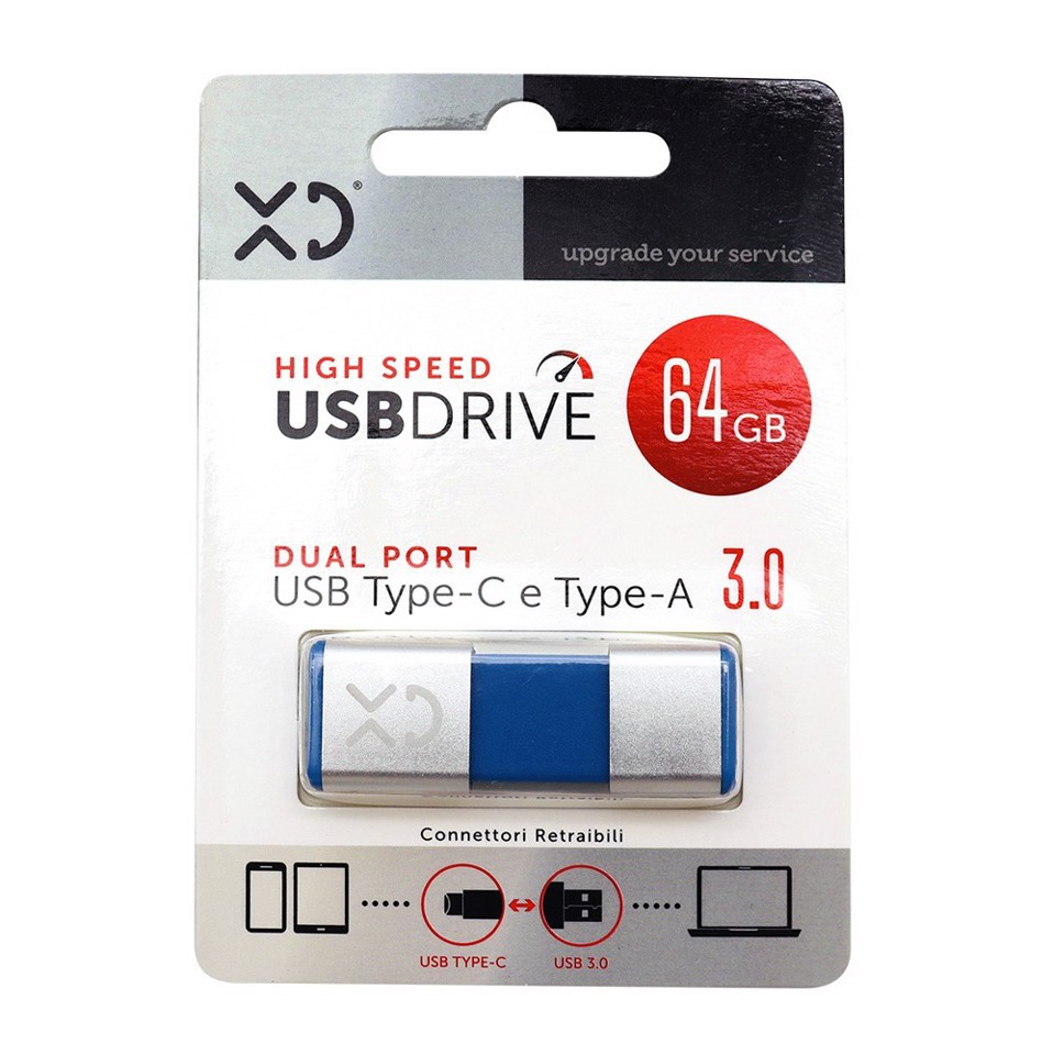 XD Enjoy XDUK666 unità flash USB 64 GB USB Type-A / USB Type-C 3.2 Gen 1 (3.1 Gen 1) Blu, Argento